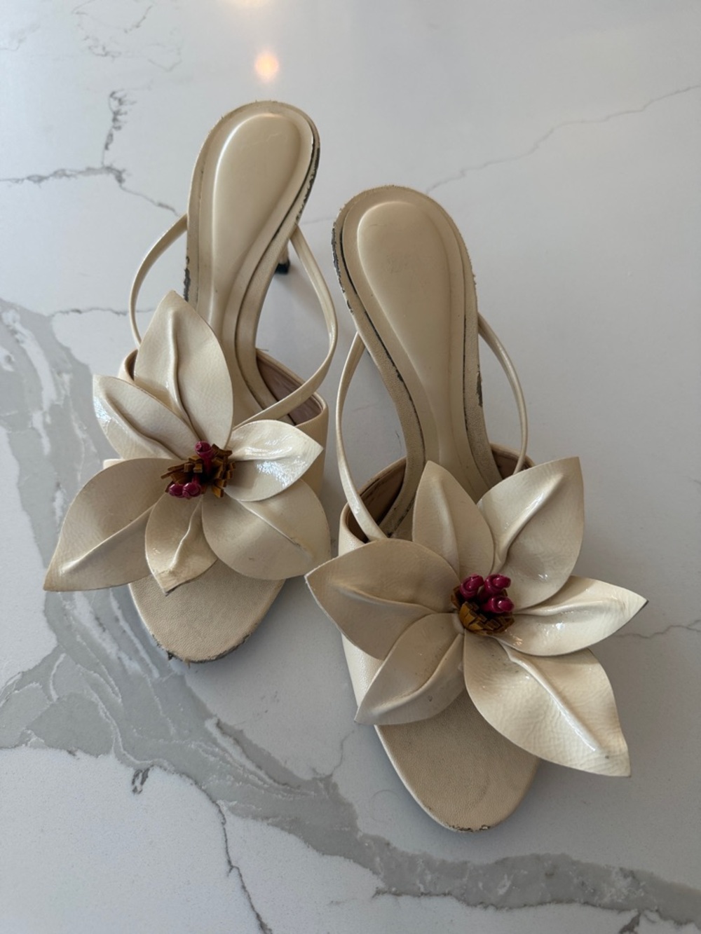 ZARA Women's Cream Floral Slingback Heels